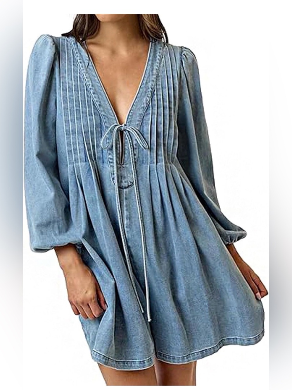 loveimgs Women Denim Jean Romper Overall Shorts Tie Front Pleated Romper v neck